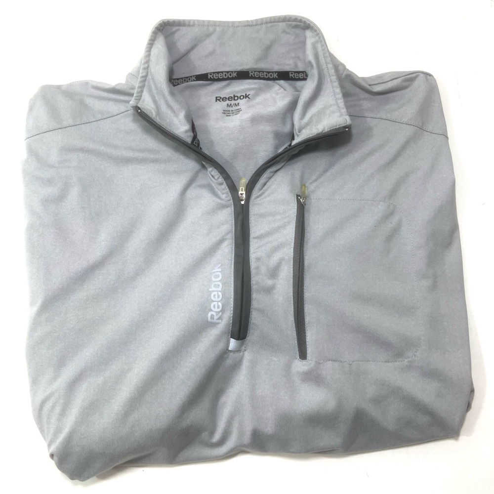 Reebok Shirt Men's Long Sleeve 1/4 Zip Pullover High Neck Reflective Gray Size M